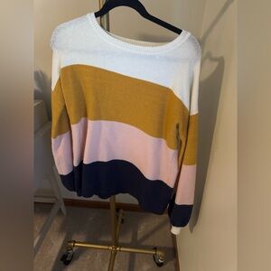 Impressions- Colorblock Women's Sweater - Mustard, Pink, Navy, White - Size Med.
